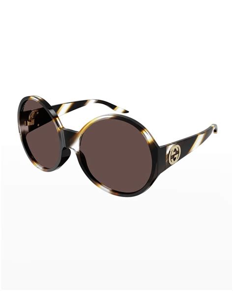 GUCCI Acetate Oversized Round Frame Web Sunglasses 